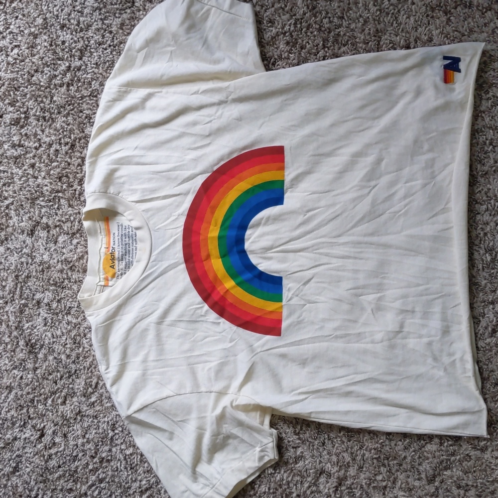 Aviator Nation Rainbow Tee T Shirt Crop Top Large